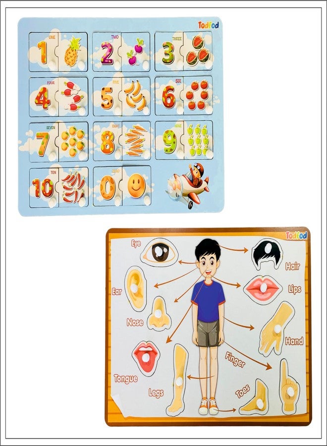 TodFod Wooden English Number with Mix Puzzle Toy for Kids & Children, Educational and Learning Boards Puzzle, Preschool Game for Learning Numbers and Shapes (English Numbers & Body Parts) - Image 1